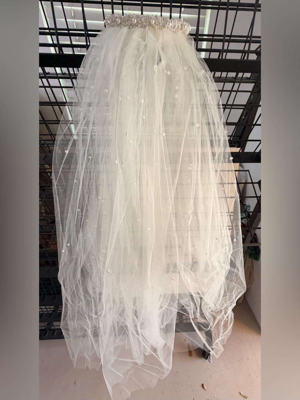 Ivory Pearl-Embellished Tulle Veil